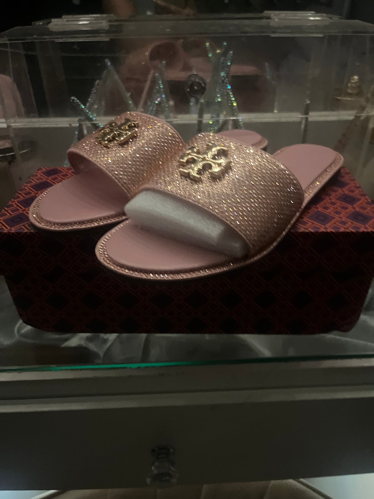 pink tory bling slides
