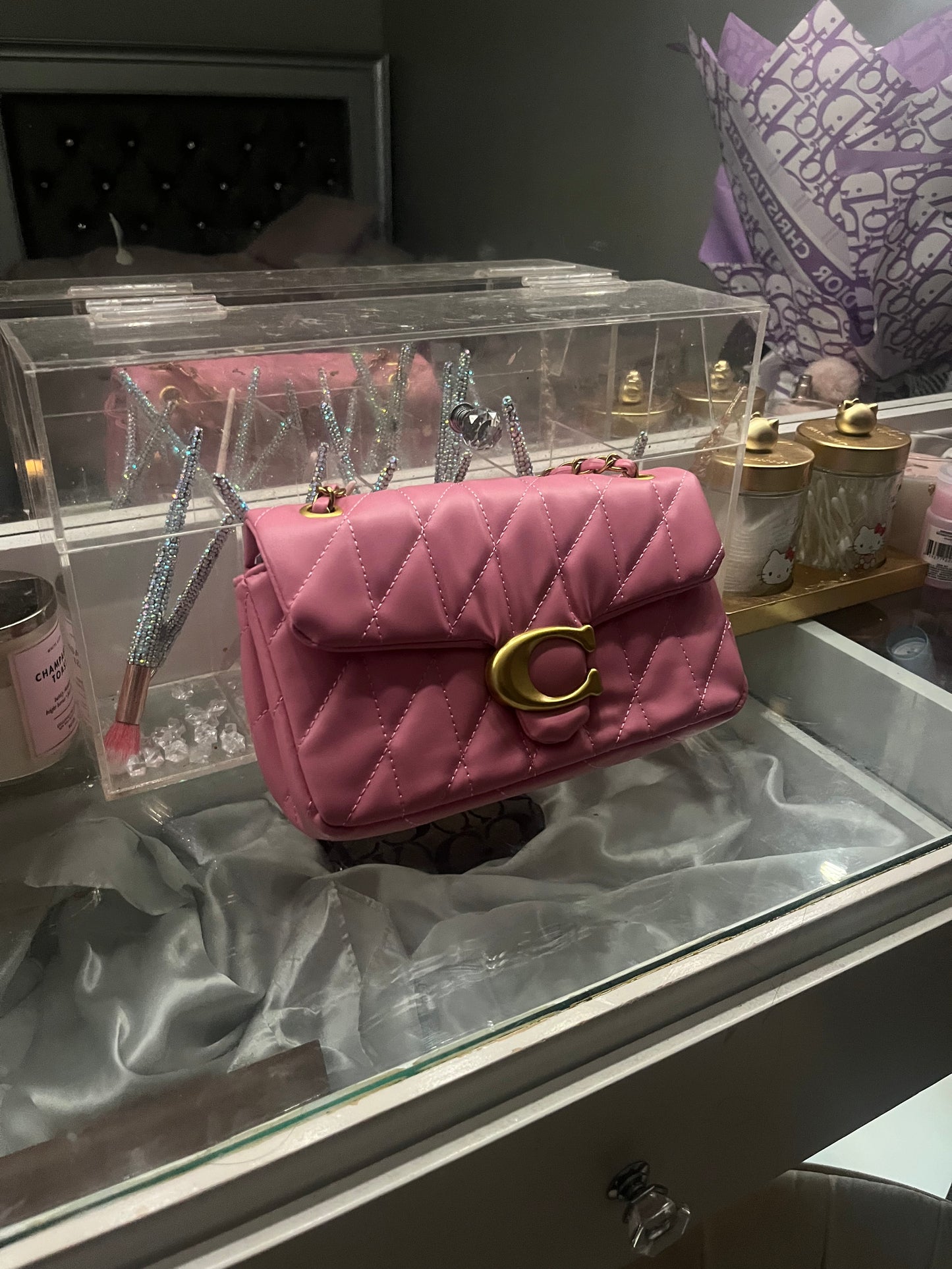 pink coach off the shoulder bag