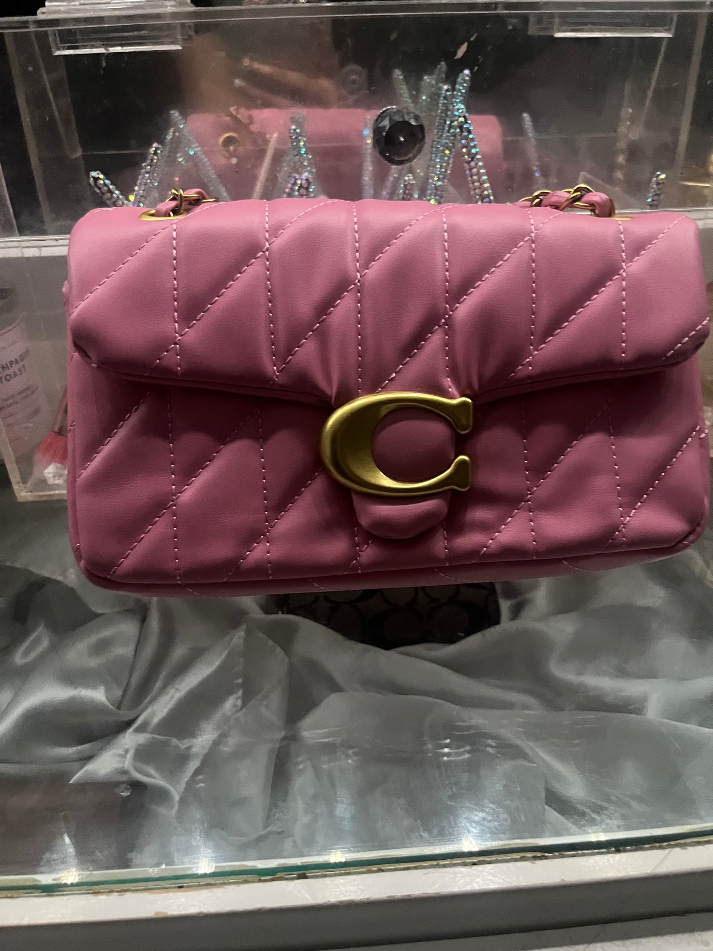 pink coach off the shoulder bag