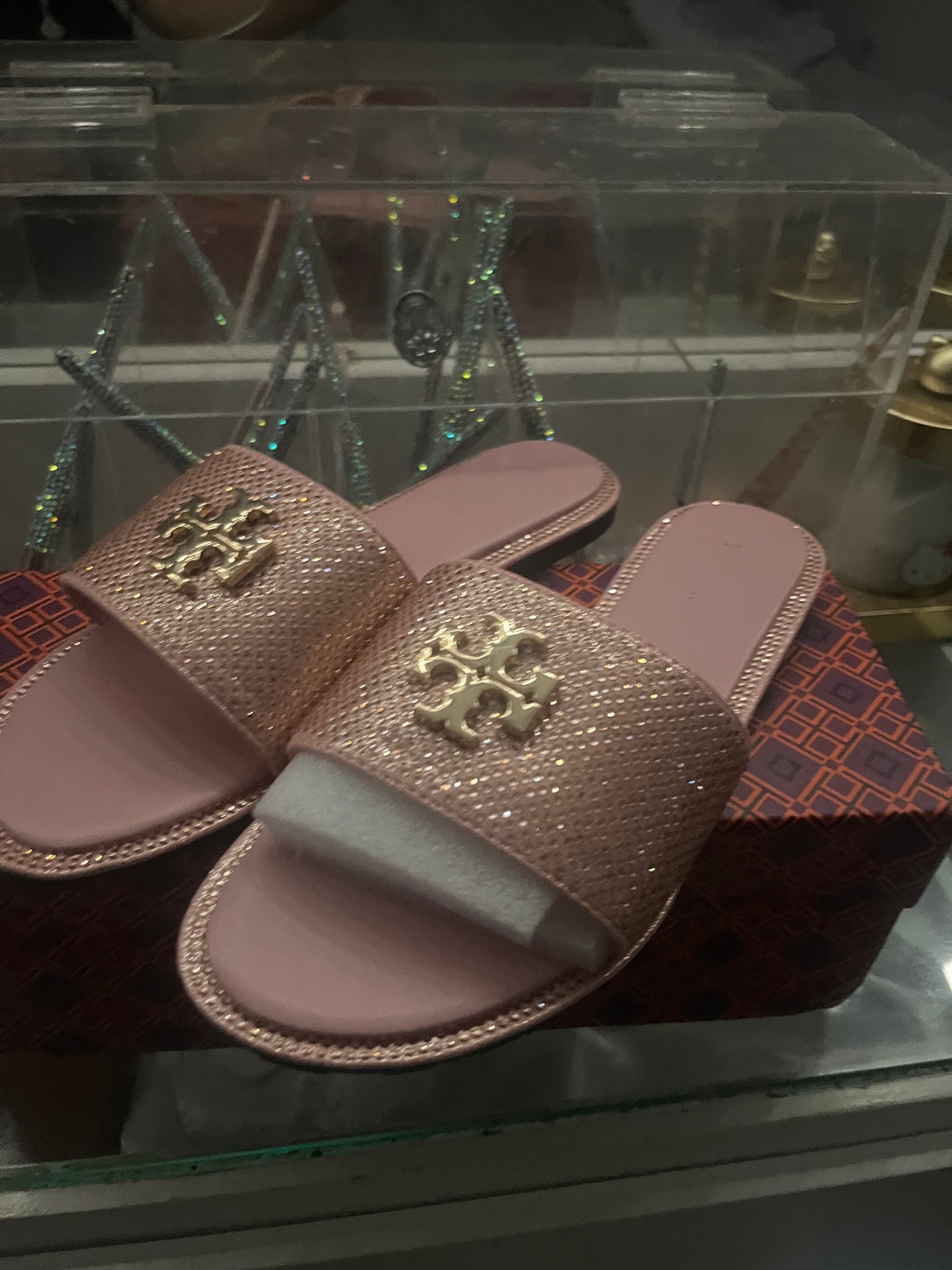 pink tory bling slides